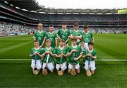 23 July 2023; The Limerick team, back row, left to right, Cian Loughnane, Lurga NS, Gort, Galway, Tadhg Aherne, Scoil Mháirtin, Kilworth, Cork, Paddy Cronin, Scoil Treasa Naofa, Trá Lí, Ciarrai, Oisin Fitzgerald, Gaelscoil Mhichil Cosóg, Inis, An Clár, Cathal Murnane, Scoil Dean Cussen, Bruff, Limerick, front row, left to right, Caolán McCourt, St. Peter's PS, Newry, Armagh, Bill Troy, Scoil an Spioraid Naoimh, Bishopstown, Cork, Éanna Byrne, Sessiaghoneill NS, Ballybofey, Donegal, Paddy Ketterick, Brackloon NS, Westport, Mayo, Cillian Beilliú, Gaelscoil an Chaistil, Baile an Chaistil, Aontroim, ahead of the INTO Cumann na mBunscol GAA Respect Exhibition Go Games at the GAA Hurling All-Ireland Senior Championship final match between Kilkenny and Limerick at Croke Park in Dublin. Photo by Daire Brennan/Sportsfile