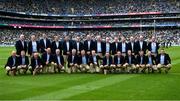 23 July 2023; The Offaly 1998 All-Ireland winning Jubilee team, back row, from left, Kevin Martin, Noel Murphy, Gary Hanniffy, Darren Hanniffy, Michael Duignan, Johnny Pilkington, Kevin Kinahan, Eoin Kennedy, Joe Errity, Barry Whelahan, Michael Rigney, Niall Claffey, John Ryan and Ger Oakley, with, front row, from left, Joe Dooley, Brian Whelahan, John Troy, Johnny Dooley, Hubert Rigney, Martin Hanamy, Stephen Byrne, Simon Whelahan, Billy Dooley, Colm Cassidy, Eunan Martin, Paudie Mulhere, Cathal Murphy and Cillian Farrell, as the team are honoured before the GAA Hurling All-Ireland Senior Championship final match between Kilkenny and Limerick at Croke Park in Dublin. Photo by Brendan Moran/Sportsfile