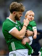 23 July 2023; Séamus Flanagan of Limerick with his son Freddie after the GAA Hurling All-Ireland Senior Championship final match between Kilkenny and Limerick at Croke Park in Dublin. Photo by Brendan Moran/Sportsfile