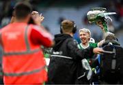 23 July 2023; Limerick captain Cian Lynch celebrates with the Liam MacCarthy cup after the GAA Hurling All-Ireland Senior Championship final match between Kilkenny and Limerick at Croke Park in Dublin. Photo by Brendan Moran/Sportsfile