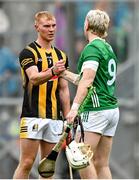23 July 2023; Adrian Mullen of Kilkenny, left, is consoled by Cian Lynch of Limerick after the GAA Hurling All-Ireland Senior Championship final match between Kilkenny and Limerick at Croke Park in Dublin. Photo by Brendan Moran/Sportsfile