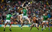 23 July 2023; A general view of the action as Tom Phelan of Kilkenny catches the sliotar ahead of Diarmaid Byrnes of Limerick during the GAA Hurling All-Ireland Senior Championship final match between Kilkenny and Limerick at Croke Park in Dublin. Photo by Brendan Moran/Sportsfile