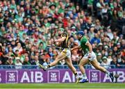 23 July 2023; Martin Keoghan of Kilkenny in action against Mike Casey of Limerick during the GAA Hurling All-Ireland Senior Championship final match between Kilkenny and Limerick at Croke Park in Dublin. Photo by Sam Barnes/Sportsfile