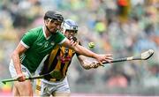 23 July 2023; Gearóid Hegarty of Limerick in action against TJ Reid of Kilkenny during the GAA Hurling All-Ireland Senior Championship final match between Kilkenny and Limerick at Croke Park in Dublin. Photo by Sam Barnes/Sportsfile