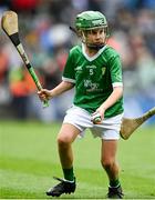 23 July 2023; Éanna Byrne, Sessiaghoneill NS, Ballybofey, Donegal, representing Limerick, during the INTO Cumann na mBunscol GAA Respect Exhibition Go Games at the GAA Hurling All-Ireland Senior Championship final match between Kilkenny and Limerick at Croke Park in Dublin. Photo by Sam Barnes/Sportsfile