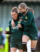 24 July 2023; Sinead Farrelly, left, and Izzy Atkinson during a Republic of Ireland training session at Dorrien Gardens in Perth, Australia, ahead of their second Group B match of the FIFA Women's World Cup 2023, against Canada. Photo by Stephen McCarthy/Sportsfile