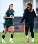 24 July 2023; Katie McCabe and Grace Moloney, right, during a Republic of Ireland training session at Dorrien Gardens in Perth, Australia, ahead of their second Group B match of the FIFA Women's World Cup 2023, against Canada. Photo by Stephen McCarthy/Sportsfile