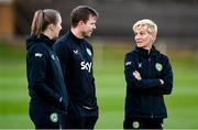 24 July 2023; Manager Vera Pauw with asssitant manager Tom Elmes and StatSports analyst Niamh McDaid, left, during a Republic of Ireland training session at Dorrien Gardens in Perth, Australia, ahead of their second Group B match of the FIFA Women's World Cup 2023, against Canada. Photo by Stephen McCarthy/Sportsfile