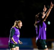 24 July 2023; Amber Barrett, left, and Ciara Grant celebrate during a Republic of Ireland training session at Dorrien Gardens in Perth, Australia, ahead of their second Group B match of the FIFA Women's World Cup 2023, against Canada. Photo by Stephen McCarthy/Sportsfile