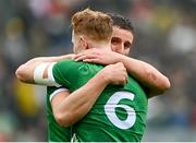 23 July 2023; Gearóid Hegarty of Limerick, right, celebrates with team-mate William O'Donoghue after their side's victory in the GAA Hurling All-Ireland Senior Championship final match between Kilkenny and Limerick at Croke Park in Dublin. Photo by Sam Barnes/Sportsfile