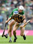 23 July 2023; Huw Lawlor of Kilkenny in action against Aaron Gillane of Limerick during the GAA Hurling All-Ireland Senior Championship final match between Kilkenny and Limerick at Croke Park in Dublin. Photo by Sam Barnes/Sportsfile