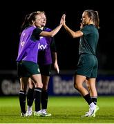 24 July 2023; Katie McCabe, right, with Áine O'Gorman, left, and Amber Barrett during a Republic of Ireland training session at Dorrien Gardens in Perth, Australia, ahead of their second Group B match of the FIFA Women's World Cup 2023, against Canada. Photo by Stephen McCarthy/Sportsfile
