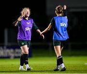 24 July 2023; Amber Barrett, left, and Sinead Farrelly during a Republic of Ireland training session at Dorrien Gardens in Perth, Australia, ahead of their second Group B match of the FIFA Women's World Cup 2023, against Canada. Photo by Stephen McCarthy/Sportsfile