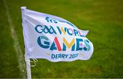 24 July 2023; A general view of a GAA WOrld Games flag during day one of the FRS Recruitment GAA World Games 2023 at the Owenbeg Centre of Excellence in Dungiven, Derry. Photo by Ramsey Cardy/Sportsfile