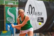 24 July 2023; Jennifer Marsh of Ireland while competing in the girls doubles round 1 against Augusta Lucia Grau Kristensen and Sophia Ragus of Denmark during day one of the 2023 Summer European Youth Olympic Festival at the Branik Tennis Club in Maribor, Slovenia. Photo by Tyler Miller/Sportsfile