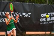 24 July 2023; Lydia Brennan of Ireland while competing in the girls doubles round 1 against Augusta Lucia Grau Kristensen and Sophia Ragus of Denmark during day one of the 2023 Summer European Youth Olympic Festival at the Branik Tennis Club in Maribor, Slovenia. Photo by Tyler Miller/Sportsfile