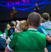 24 July 2023; Young Limerick supporter, Shane Cahill, age 2, fall asleep during the homecoming celebrations of the Limerick All-Ireland Senior Hurling Champions at Pery Square in Limerick. Photo by David Fitzgerald/Sportsfile