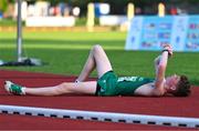 24 July 2023; Seamus Clarke of Ireland checks his race time after competing in the boys 5000m Race Walk Final during day one of the 2023 Summer European Youth Olympic Festival at the Poljane Athletics Stadium in Maribor, Slovenia. Photo by Tyler Miller/Sportsfile
