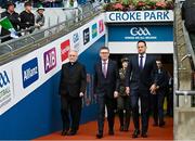 23 July 2023; Patron of the GAA, Bishop of Cashel and Emly Kieran O'Reilly, left, Ard Stiúrthóir of the GAA Tom Ryan, centre, and An Taoiseach Leo Varadkar TD arrive before the GAA Hurling All-Ireland Senior Championship final match between Kilkenny and Limerick at Croke Park in Dublin. Photo by Brendan Moran/Sportsfile