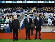 23 July 2023; Patron of the GAA, Bishop of Cashel and Emly Kieran O'Reilly, left, Ard Stiúrthóir of the GAA Tom Ryan, centre, and An Taoiseach Leo Varadkar TD arrive before the GAA Hurling All-Ireland Senior Championship final match between Kilkenny and Limerick at Croke Park in Dublin. Photo by Brendan Moran/Sportsfile