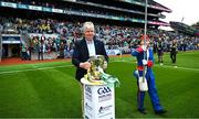 23 July 2023; Captain of the 1998 Offaly All-Ireland winning team Hubert Rigney brings out the Liam MacCarthy cup to the plinth before the GAA Hurling All-Ireland Senior Championship final match between Kilkenny and Limerick at Croke Park in Dublin. Photo by Brendan Moran/Sportsfile
