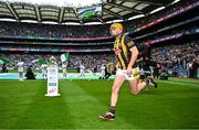 23 July 2023; Billy Ryan of Kilkenny runs past the Liam MacCarthy cup as he runs on the pitch before the GAA Hurling All-Ireland Senior Championship final match between Kilkenny and Limerick at Croke Park in Dublin. Photo by Brendan Moran/Sportsfile