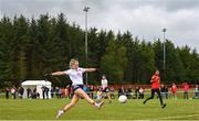25 July 2023; Kathryn Snell of Heartland shoots at goal during day two of the FRS Recruitment GAA World Games 2023 at the Owenbeg Centre of Excellence in Dungiven, Derry. Photo by Ramsey Cardy/Sportsfile