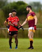 25 July 2023; Nan Nas of Cairde Khmer Cambodia and Maxton Brooke Milner of Cuenca del Plata during day two of the FRS Recruitment GAA World Games 2023 at the Owenbeg Centre of Excellence in Dungiven, Derry. Photo by Ramsey Cardy/Sportsfile