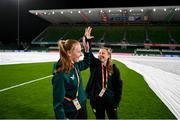 25 July 2023; Amber Barrett, right, and Courtney Brosnan during a Republic of Ireland stadium familiarisation at Perth Rectangular Stadium in Perth, Australia, ahead of their second Group B match of the FIFA Women's World Cup 2023, against Canada. Photo by Stephen McCarthy/Sportsfile