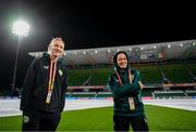 25 July 2023; Katie McCabe, right, and Louise Quinn during a Republic of Ireland stadium familiarisation at Perth Rectangular Stadium in Perth, Australia, ahead of their second Group B match of the FIFA Women's World Cup 2023, against Canada. Photo by Stephen McCarthy/Sportsfile