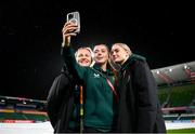 25 July 2023; Players, from left, Kyra Carusa, Abbie Larkin and Izzy Atkinson during a Republic of Ireland stadium familiarisation at Perth Rectangular Stadium in Perth, Australia, ahead of their second Group B match of the FIFA Women's World Cup 2023, against Canada. Photo by Stephen McCarthy/Sportsfile