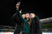 25 July 2023; Players, from left, Kyra Carusa, Abbie Larkin and Izzy Atkinson during a Republic of Ireland stadium familiarisation at Perth Rectangular Stadium in Perth, Australia, ahead of their second Group B match of the FIFA Women's World Cup 2023, against Canada. Photo by Stephen McCarthy/Sportsfile