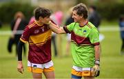 25 July 2023; Juan Vargas, left, and Javier Héctor Cano of Cuenca del Plata during day two of the FRS Recruitment GAA World Games 2023 at the Owenbeg Centre of Excellence in Dungiven, Derry. Photo by Ramsey Cardy/Sportsfile