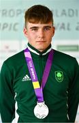 25 July 2023; Conor Murphy of Ireland celebrates with his silver medal after finishing second in the boys time trial final during day two of the 2023 Summer European Youth Olympic Festival at Maribor Edvard Rusjan Airport in Maribor, Slovenia. Photo by Tyler Miller/Sportsfile