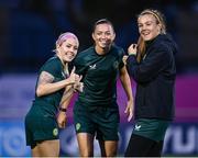 25 July 2023; Players, from left, Denise O'Sullivan, Katie McCabe and Grace Moloney during a Republic of Ireland training session at Dorrien Gardens in Perth, Australia, ahead of their second Group B match of the FIFA Women's World Cup 2023, against Canada. Photo by Stephen McCarthy/Sportsfile