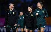 25 July 2023; Players, from left, Courtney Brosnan, Marissa Sheva and Kyra Carusa during a Republic of Ireland training session at Dorrien Gardens in Perth, Australia, ahead of their second Group B match of the FIFA Women's World Cup 2023, against Canada. Photo by Stephen McCarthy/Sportsfile