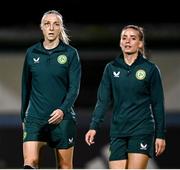 25 July 2023; Louise Quinn, left, and Chloe Mustaki during a Republic of Ireland training session at Dorrien Gardens in Perth, Australia, ahead of their second Group B match of the FIFA Women's World Cup 2023, against Canada. Photo by Stephen McCarthy/Sportsfile
