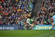 23 July 2023; Eoin Cody of Kilkenny in action against Diarmaid Byrnes of Limerick during the GAA Hurling All-Ireland Senior Championship final match between Kilkenny and Limerick at Croke Park in Dublin. Photo by David Fitzgerald/Sportsfile
