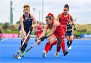 25 July 2023; Michelle Carey of Ireland in action against Doménica Ananías of Chile during the women's hockey international match between Ireland and Chile at the Sport Ireland Campus in Dublin. Photo by Ben McShane/Sportsfile
