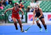 25 July 2023; Caoimhe Perdue of Ireland in action against María Jesús Maldonado of Chile during the women's hockey international match between Ireland and Chile at the Sport Ireland Campus in Dublin. Photo by Ben McShane/Sportsfile