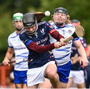 25 July 2023; Oscar Chadenat of France and James Michael Collins of South East 2 during day two of the FRS Recruitment GAA World Games 2023 at the Owenbeg Centre of Excellence in Dungiven, Derry. Photo by Ramsey Cardy/Sportsfile