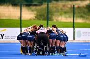 25 July 2023; Ireland players huddle before the women's hockey international match between Ireland and Chile at the Sport Ireland Campus in Dublin. Photo by Ben McShane/Sportsfile