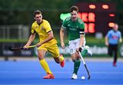 25 July 2023; Sean Murray of Ireland in action against Vitalii Shevchuk of Ukraine during the Men's EuroHockey Championship Qualifier match between Ireland and Ukraine at the Sport Ireland Campus in Dublin. Photo by Ben McShane/Sportsfile