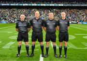 23 July 2023; Match officials, left to right, standby referee Liam Gordon, referee John Keenan, linesnman James Owens and sideline official Shane Hynes before the GAA Hurling All-Ireland Senior Championship final match between Kilkenny and Limerick at Croke Park in Dublin. Photo by Ray McManus/Sportsfile