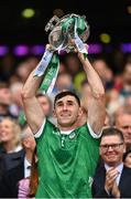 23 July 2023; Barry Nash of Limerick lifts the Liam MacCarthy Cup after his side's victory in the GAA Hurling All-Ireland Senior Championship final match between Kilkenny and Limerick at Croke Park in Dublin. Photo by Piaras Ó Mídheach/Sportsfile