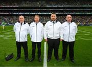 23 July 2023; Umpires, left to right, Paul Reville, Turin, David Clune, Delvin, Tommy Redmond, Tinahely and Eddie Leonard, St Patrick’s, before the GAA Hurling All-Ireland Senior Championship final match between Kilkenny and Limerick at Croke Park in Dublin. Photo by Ray McManus/Sportsfile