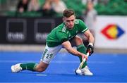 25 July 2023; Lee Cole of Ireland scores his side's fourth goal, a penalty, during the Men's EuroHockey Championship Qualifier match between Ireland and Ukraine at the Sport Ireland Campus in Dublin. Photo by Ben McShane/Sportsfile