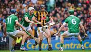 23 July 2023; Tom Phelan of Kilkenny is tackled by Kyle Hayes and Darragh O'Donovan of Limerick as David Reidy, left, and William O'Donoghue, right, await developments during the GAA Hurling All-Ireland Senior Championship final match between Kilkenny and Limerick at Croke Park in Dublin. Photo by Ray McManus/Sportsfile