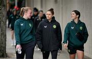 26 July 2023; Republic of Ireland players, from left, Courtney Brosnan, Sinead Farrelly and Marissa Sheva during a team walk ahead of the FIFA Women's World Cup 2023 Group B match between Canada and Republic of Ireland at Perth Rectangular Stadium in Perth, Australia. Photo by Stephen McCarthy/Sportsfile