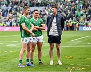 23 July 2023; Limerick players, from left, David Reidy, Darragh O'Donovan and Declan Hannon after their side's victory in the GAA Hurling All-Ireland Senior Championship final match between Kilkenny and Limerick at Croke Park in Dublin. Photo by Piaras Ó Mídheach/Sportsfile